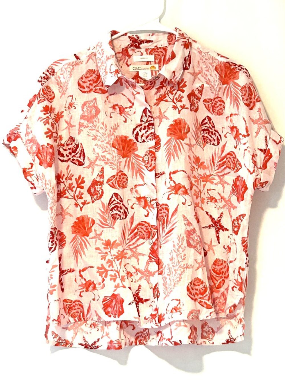 C & C California linen short sleeve blouse, size Medium